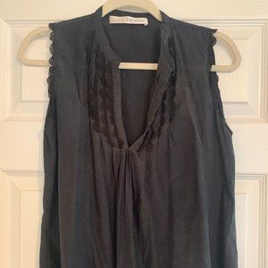 Ulla Johnson Black Scalloped Lace Pintuck Top